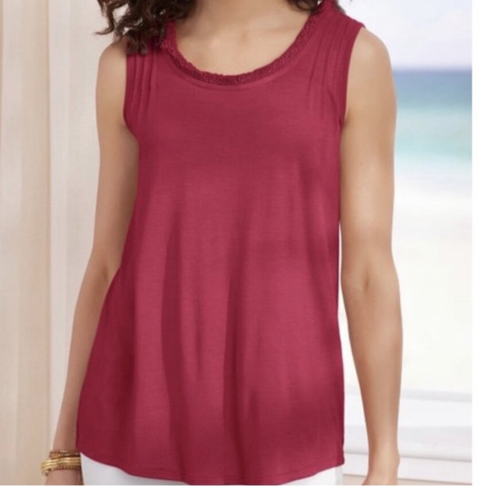 NWT Soft Surroundings Sofia Tank Top Fringe Collar Sleeveless Women’s Medium